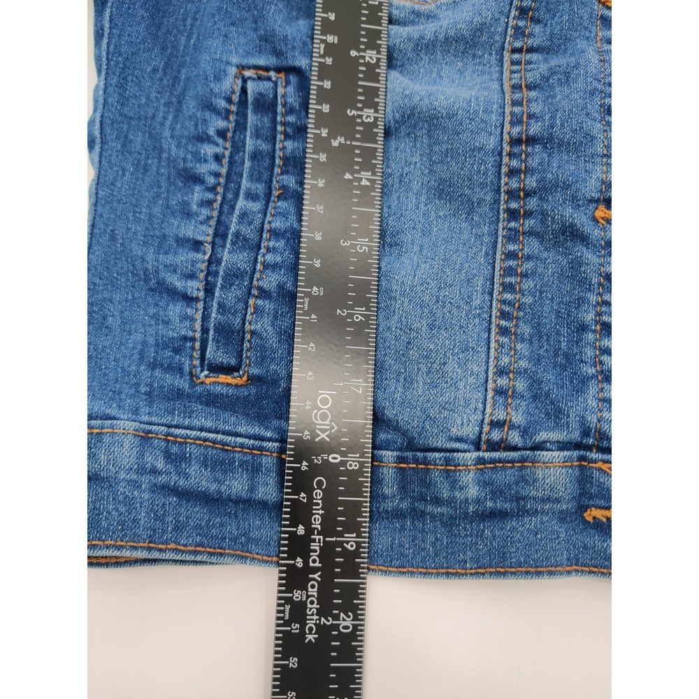 Miss Selfie Womens Medium Wash Cropped Distressed Denim Jean Jacket Large L - Picture 6 of 9